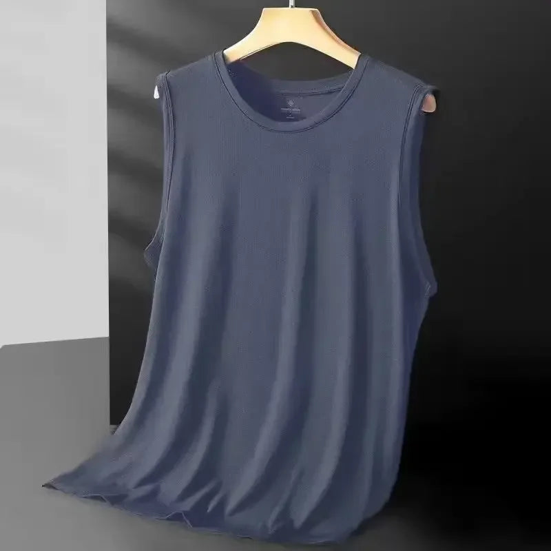 Men's Ice Silk Mesh Vest Lightweight Sports Summer Wear Sleeveless T-shirt Tank Top Casual Fashion Outerwear