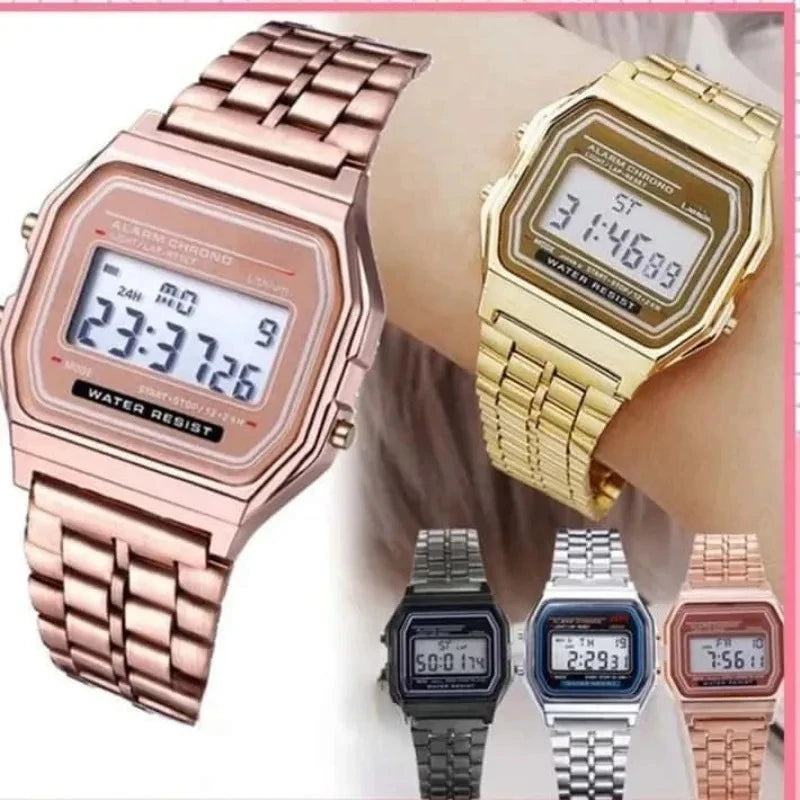 LED Digital Sports Wrist Watch Multifunction Steel Strap Business Electronic Clock for Men And Women