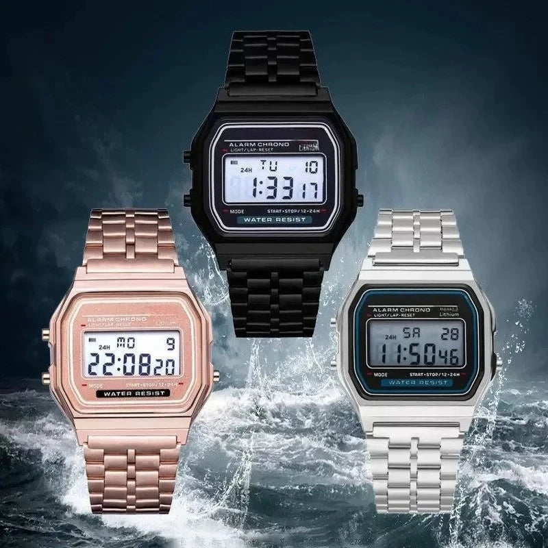 LED Digital Sports Wrist Watch Multifunction Steel Strap Business Electronic Clock for Men And Women