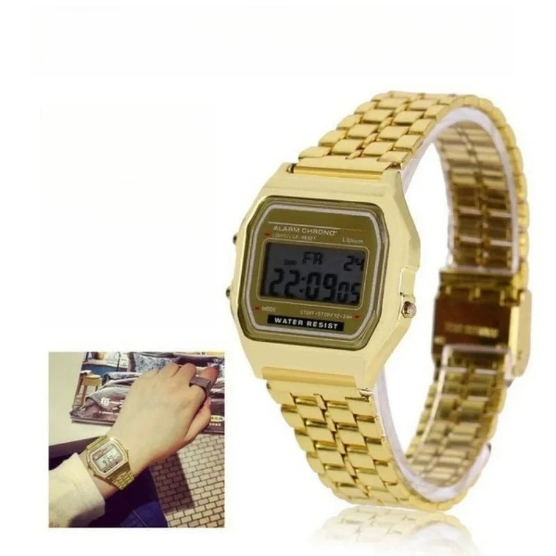LED Digital Sports Wrist Watch Multifunction Steel Strap Business Electronic Clock for Men And Women
