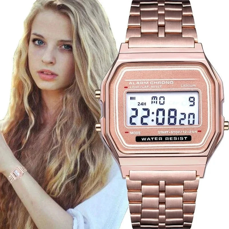 LED Digital Sports Wrist Watch Multifunction Steel Strap Business Electronic Clock for Men And Women